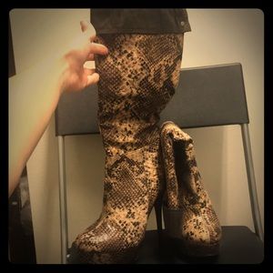 Faux snakeskin platform boots